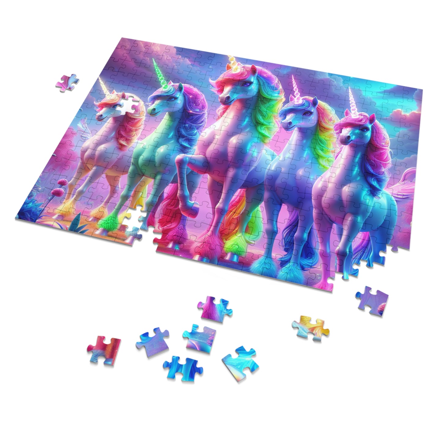 "Neon Herd" - Neon Unicorns Puzzle 30, 110, 252, and 1000 Pieces