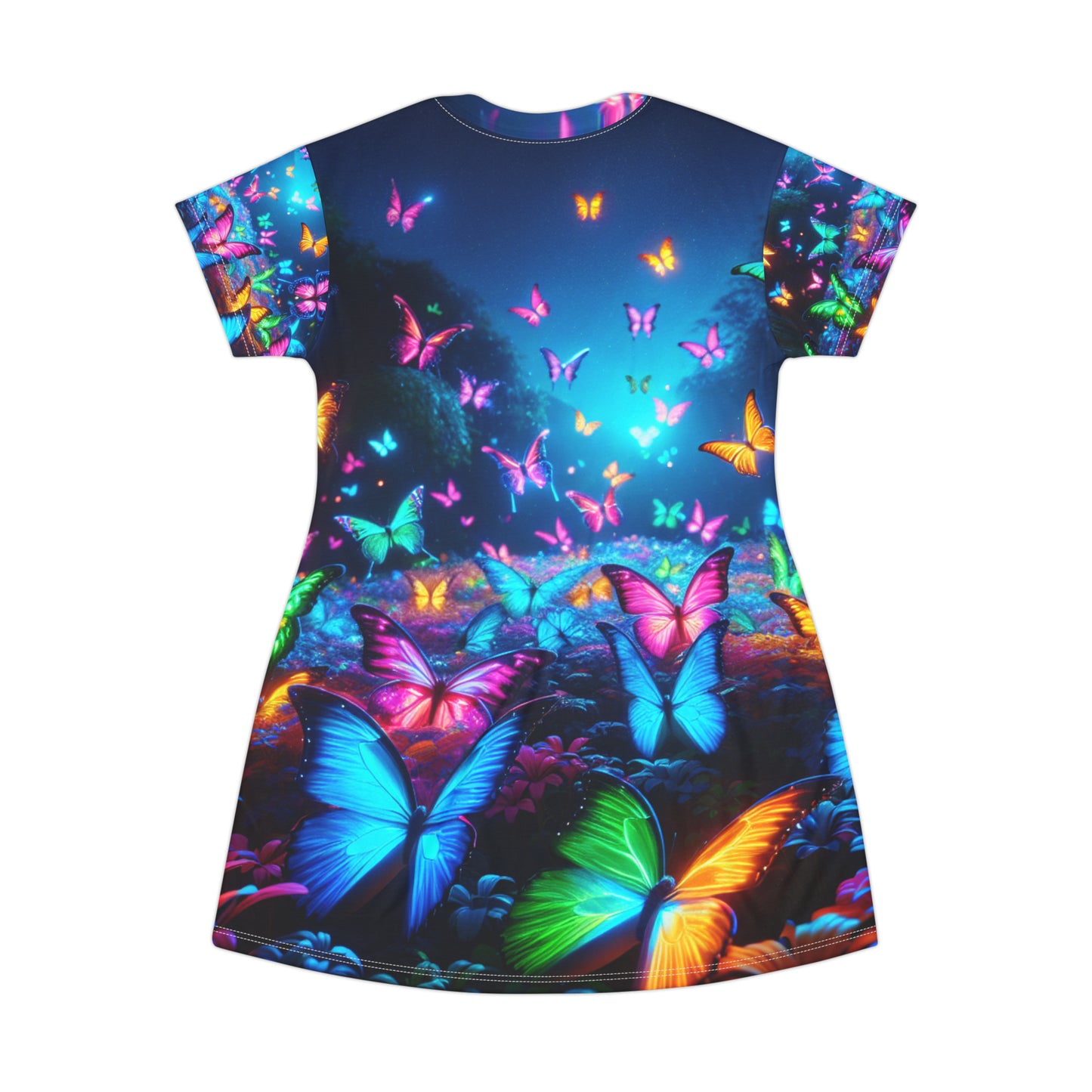 "Neon Butterflies in Bloom" Neon Butterflies Womans T Shirt Dress
