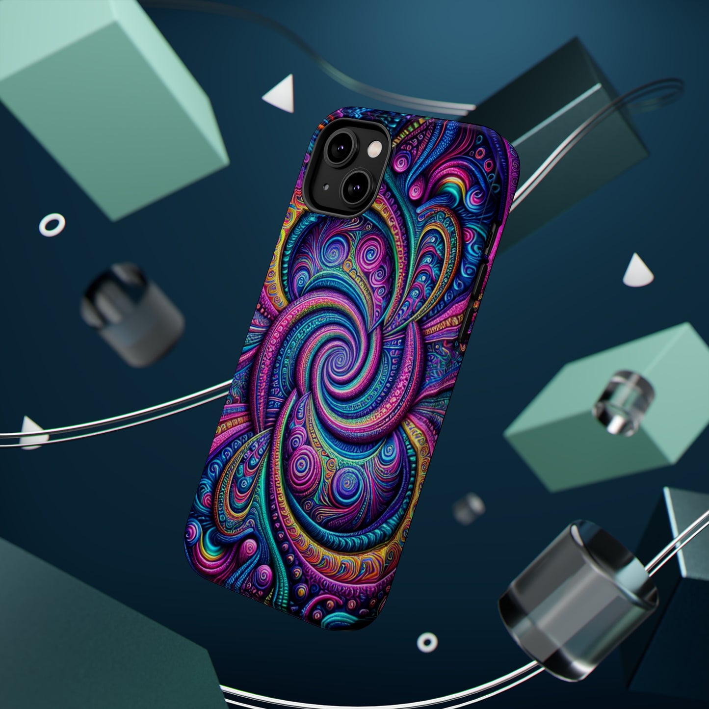 Cosmic Quasar Dreams. Neon Trippy Infinity Patterns Premium Art Magsafe Magnet Tough IPhone 13 14 15 Pro Plus Max and Mini in Matte and Glossy Phone cases