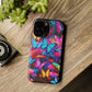 "Neon Tie-Dye Garden" Neon Butterflies and Mushrooms Premium Art Magsafe Magnet Tough IPhone 13 14 15 Pro Plus Max and Mini in Matte and Glossy Phone cases