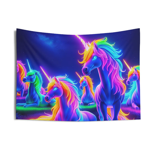 Neon Celestial Unicorns NEON Unicorns Art Tapestry