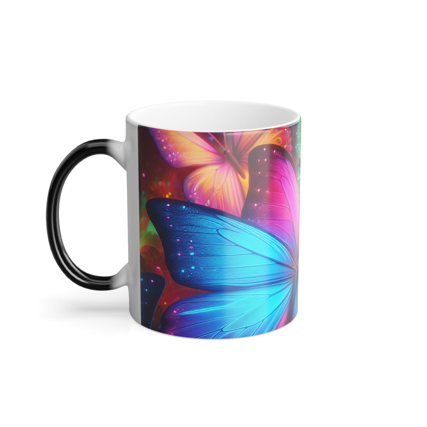 'Vivid Flight of Neon Butterflies' Neon Butterflies 11oz Color Morphing Mug