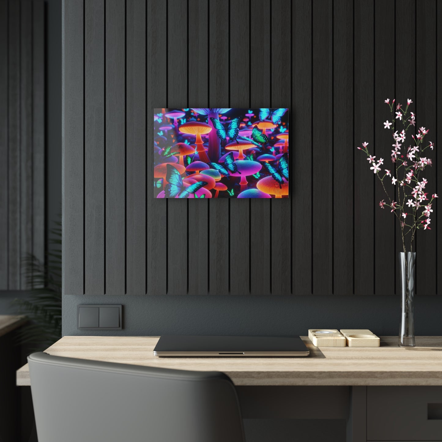 "Neon Fantasia" Butterflies & Mushrooms 1/4" Glossy Acrylic Art