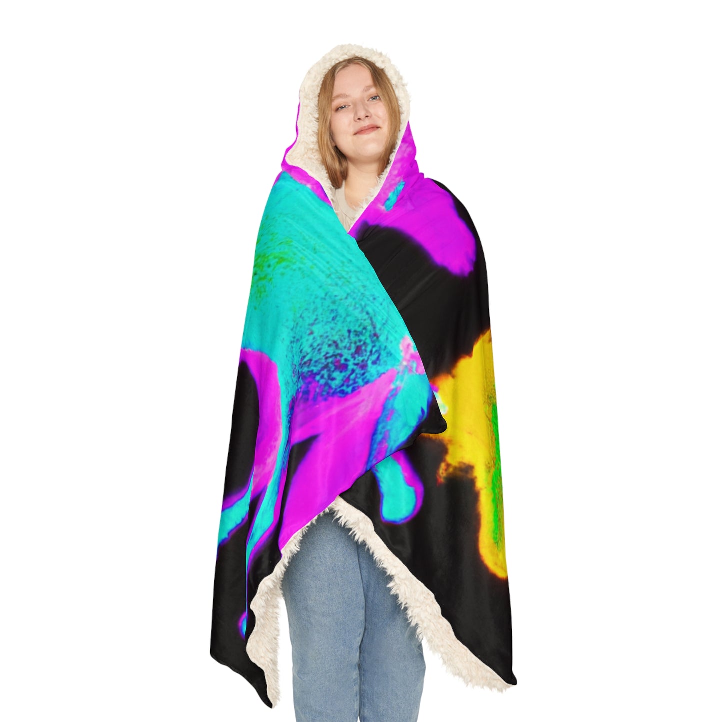 "Neon Dreamscape" - NEON Unicorns Art Hooded Snuggle Blanket
