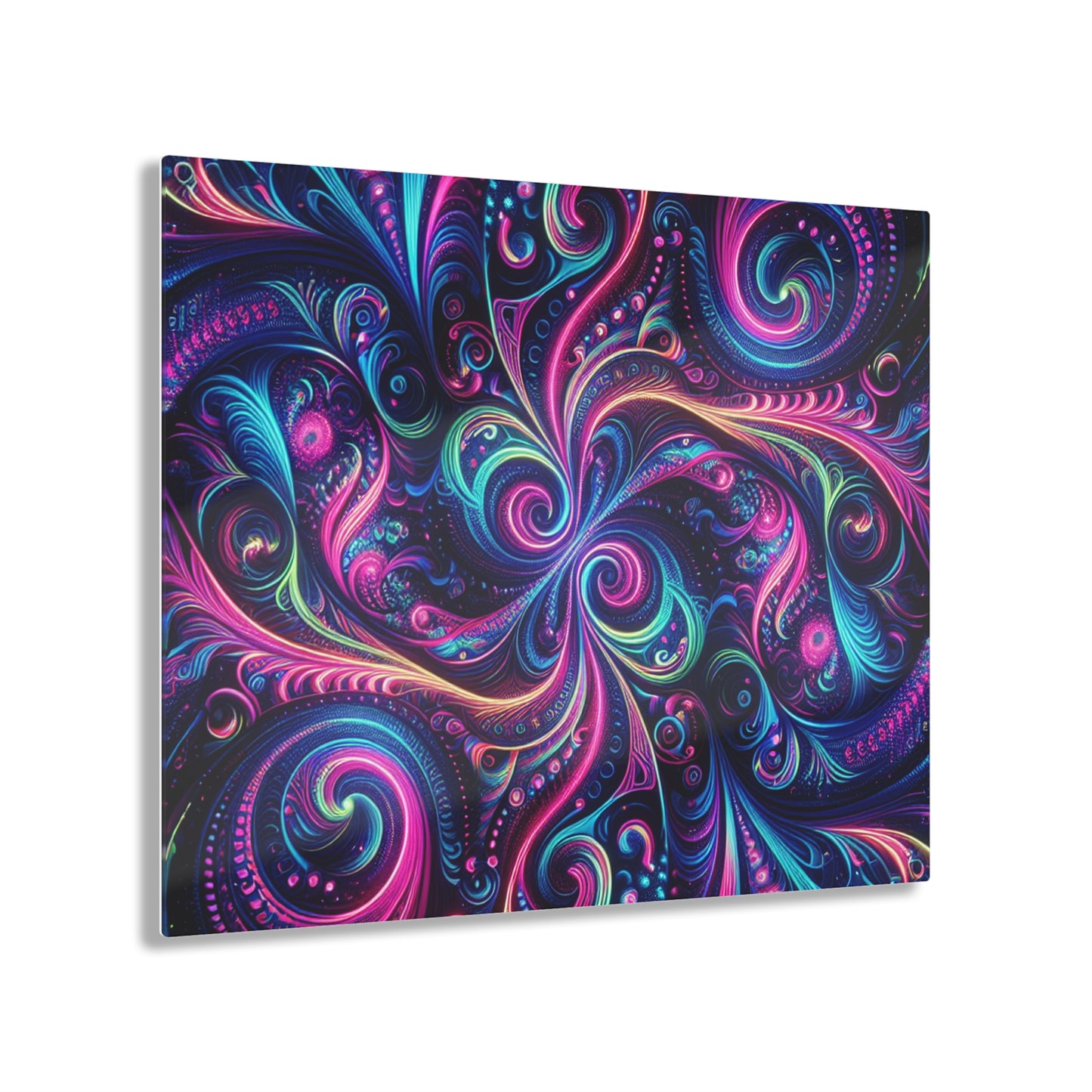 Vibrant Neon Infinity Fractalization. Trippy infity Pattern 1/4" Glossy Acrylic Art