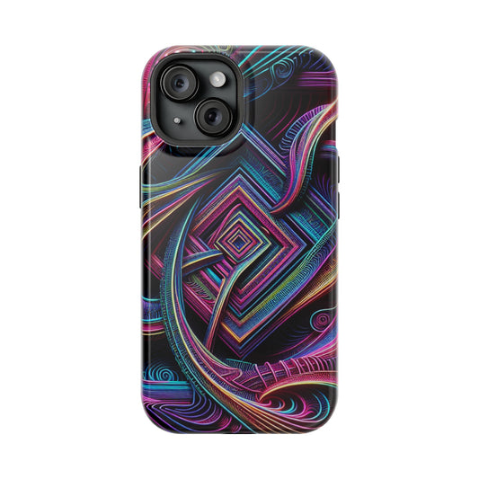 Fluxing Fractalvisage. Neon Trippy Infinity Patterns Premium Art Magsafe Magnet Tough IPhone 13 14 15 Pro Plus Max and Mini in Matte and Glossy Phone cases