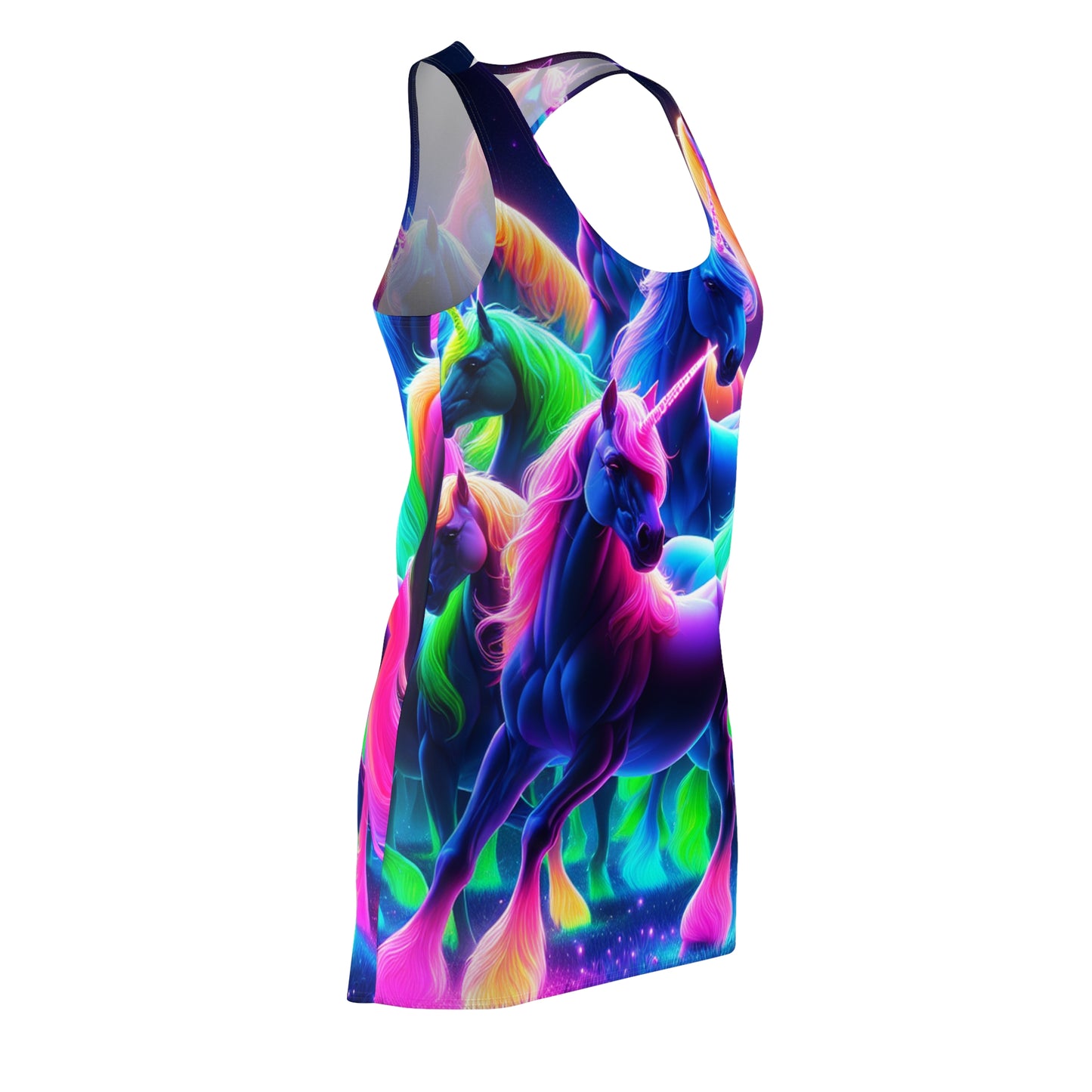 "Neon Divine: A Flock of Unicorns" Neon Unicorns Racerback Dress