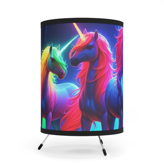 "Neon Unicorn Conclave" - NEON Unicorns Art Tripod Lamp