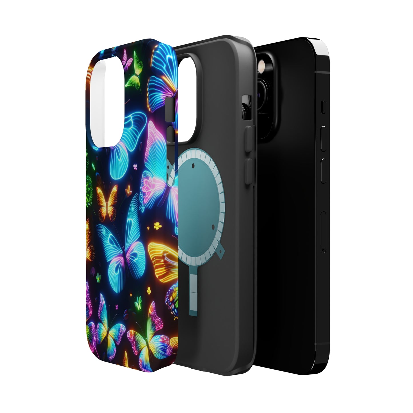 Luminous Butterfly Radiance Neon Butterflies Premium Art Magsafe Magnet Tough IPhone 13 14 15 Pro Plus Max and Mini in Matte and Glossy Phone cases