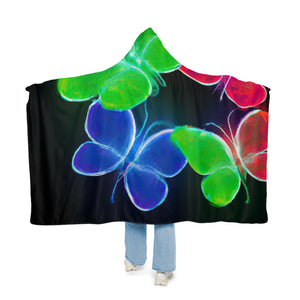 "Neon Flight" - NEON Butterflies Art Hooded Snuggle Blanket