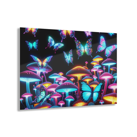 "Neon Splendor". Butterflies & Mushrooms 1/4" Glossy Acrylic Art