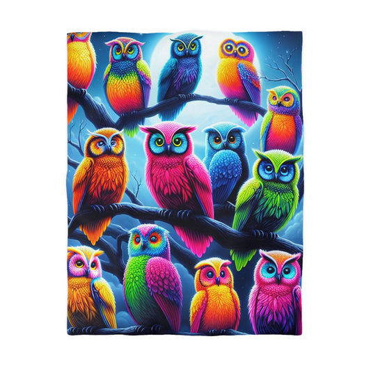 Felipeo da Pintorelli - NEON Owls Microfiber Duvet Cover