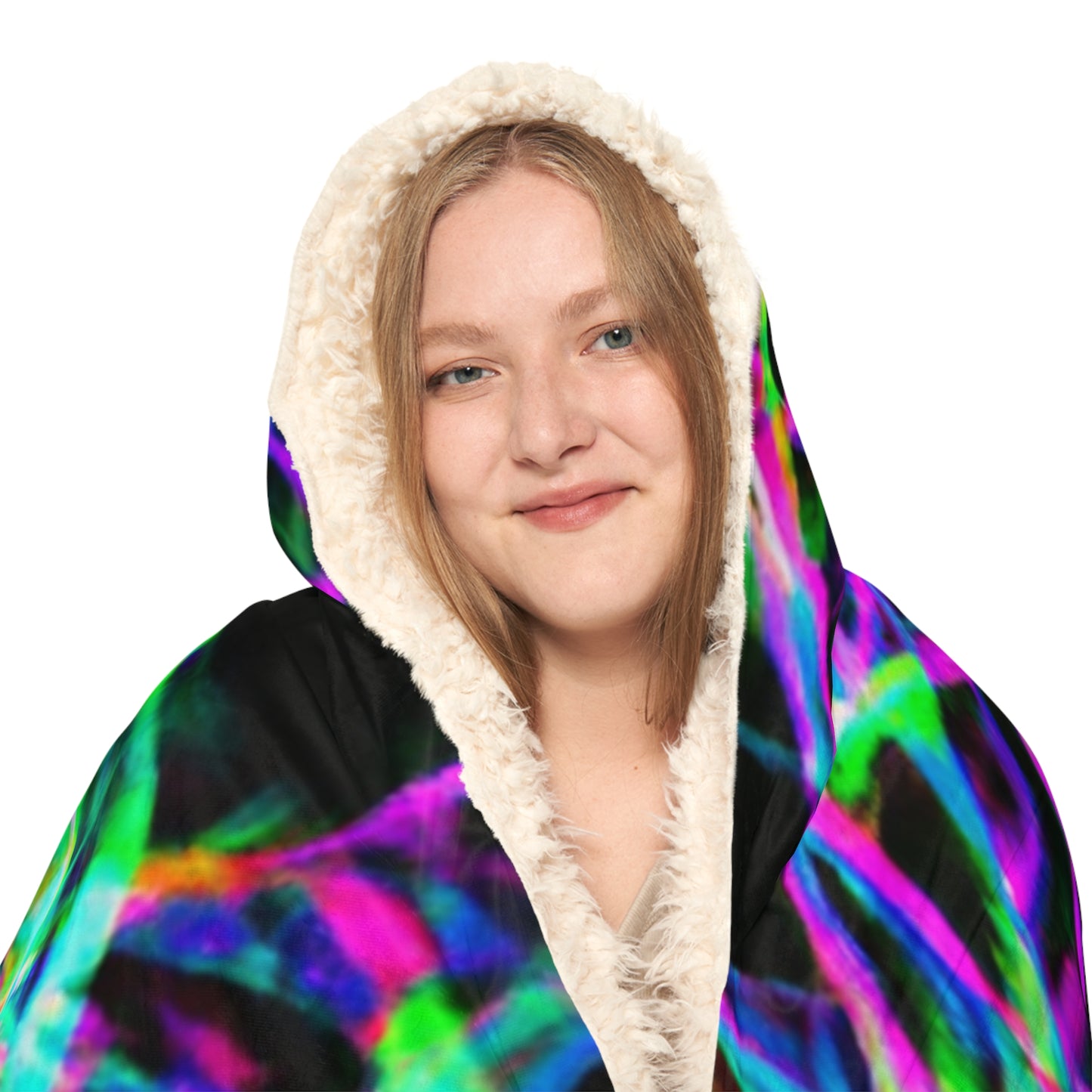 Vivid Neon Cyberspace Maze - NEON Infinity Patterns Art Hooded Snuggle Blanket
