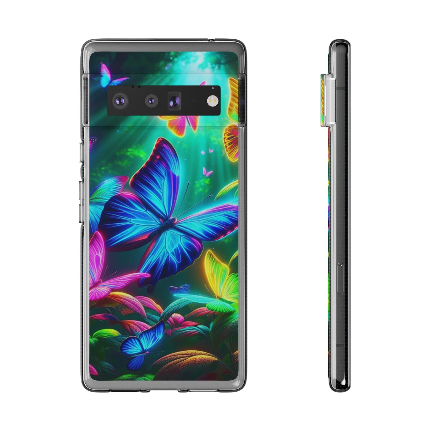 "Vivid Neon Flyaways" NEON Butterflies Art Polycarbonate Phone Case Samsung Galaxy s21 s22 Google Pixel 6 Iphone 11 12 13 14 Pro Max Mini Plus