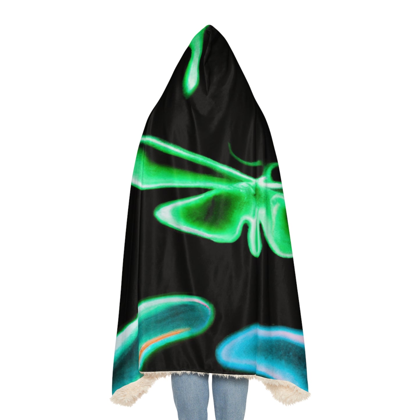 "Neon Splendor" - NEON Butterflies Art Hooded Snuggle Blanket