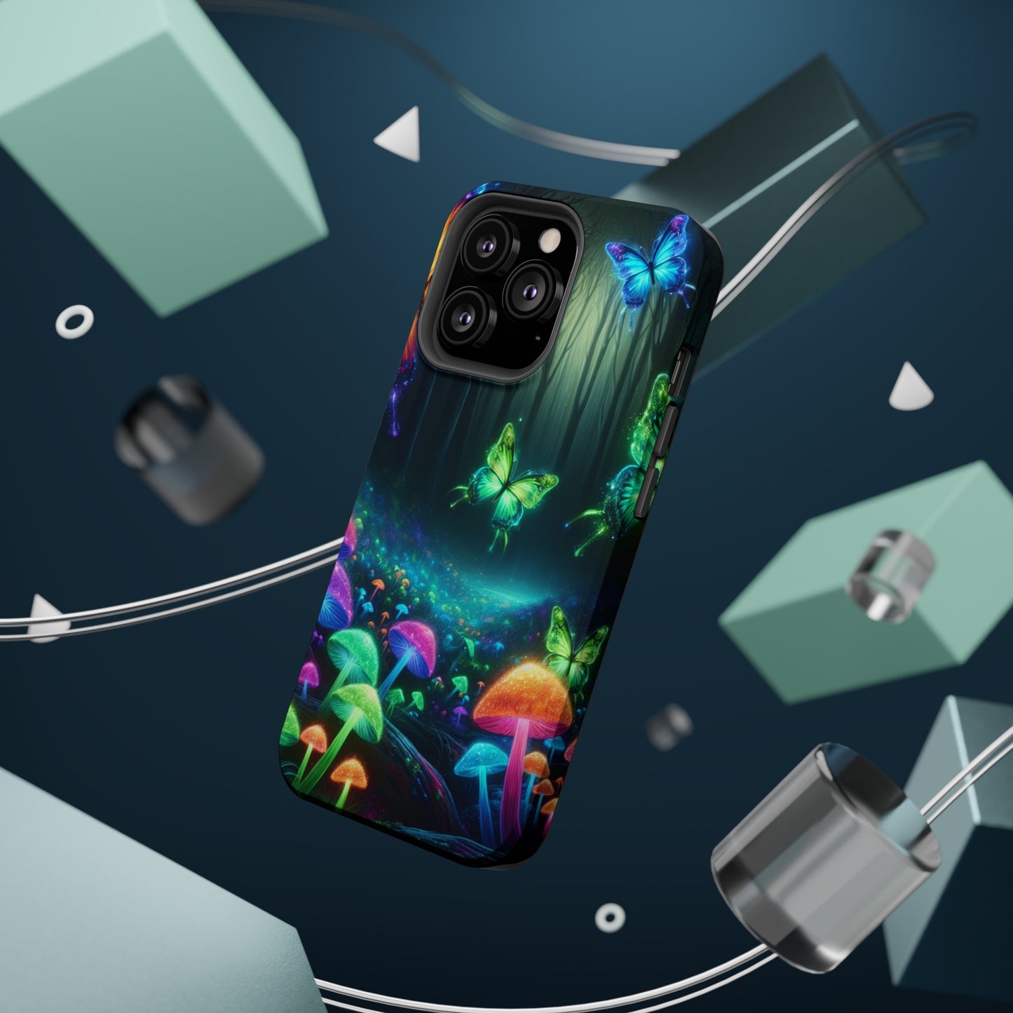 Neon Nocturne. Neon Butterflies and Mushrooms Premium Art Magsafe Magnet Tough IPhone 13 14 15 Pro Plus Max and Mini in Matte and Glossy Phone cases