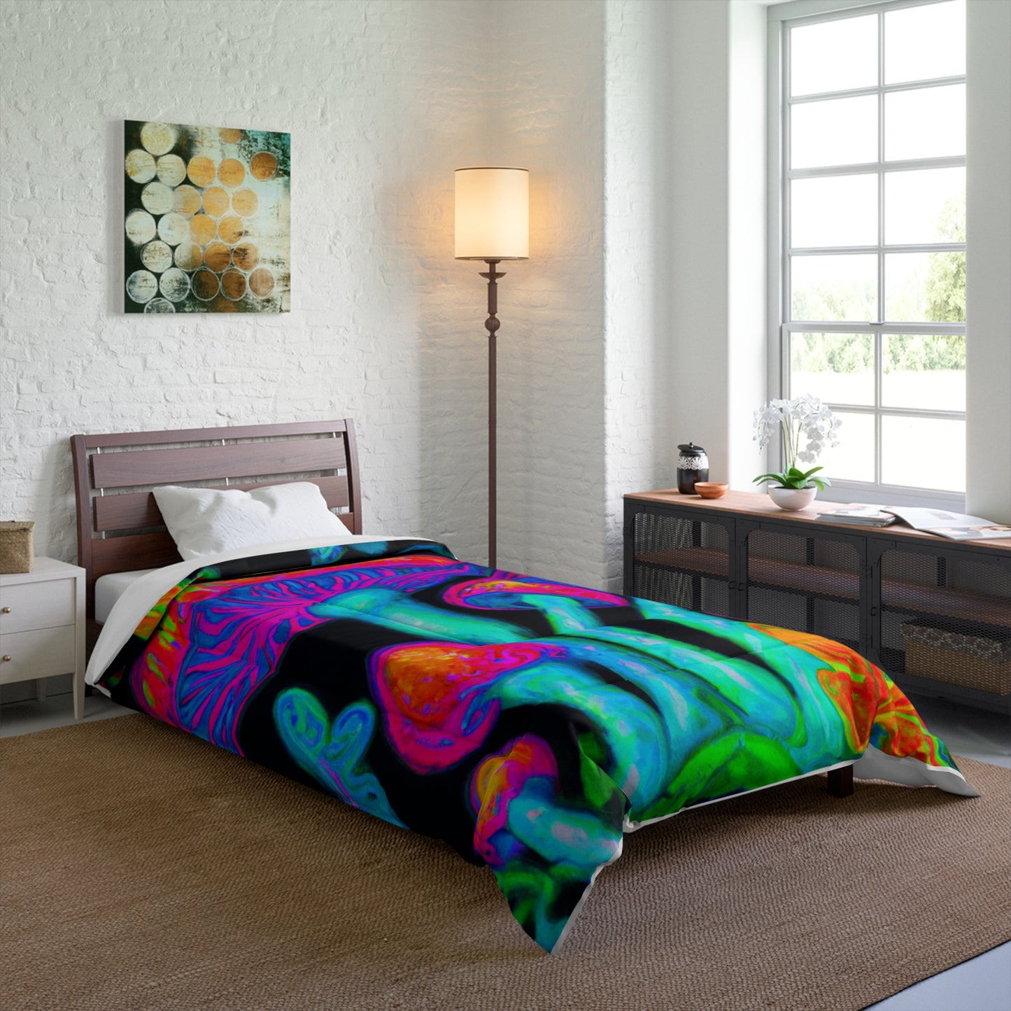 "Neon Luminescence" Butterflies & Mushrooms Comforter Blanket