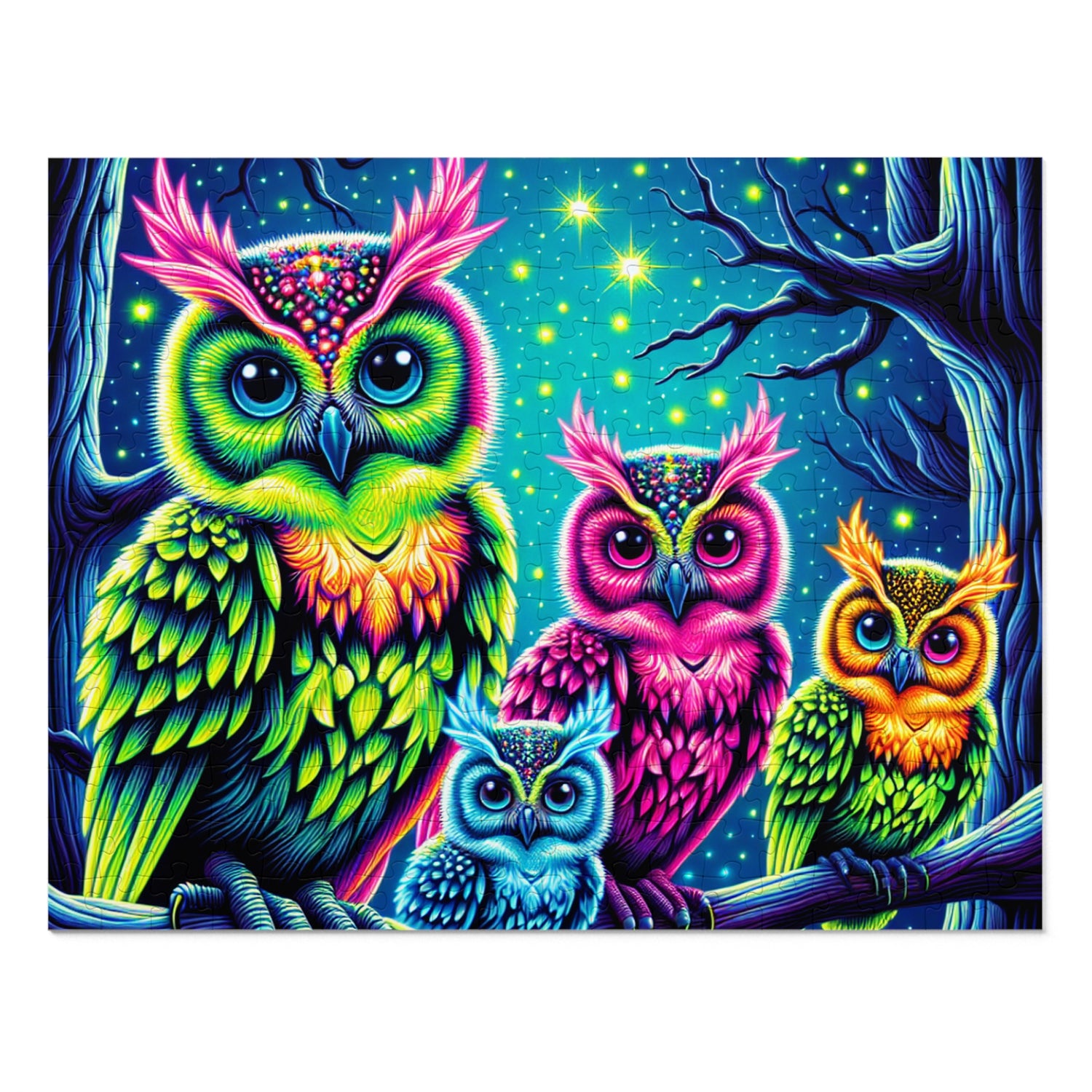 Vibrant Neon Owls - Neon Owls Puzzle 30, 110, 252, and 1000 Pieces