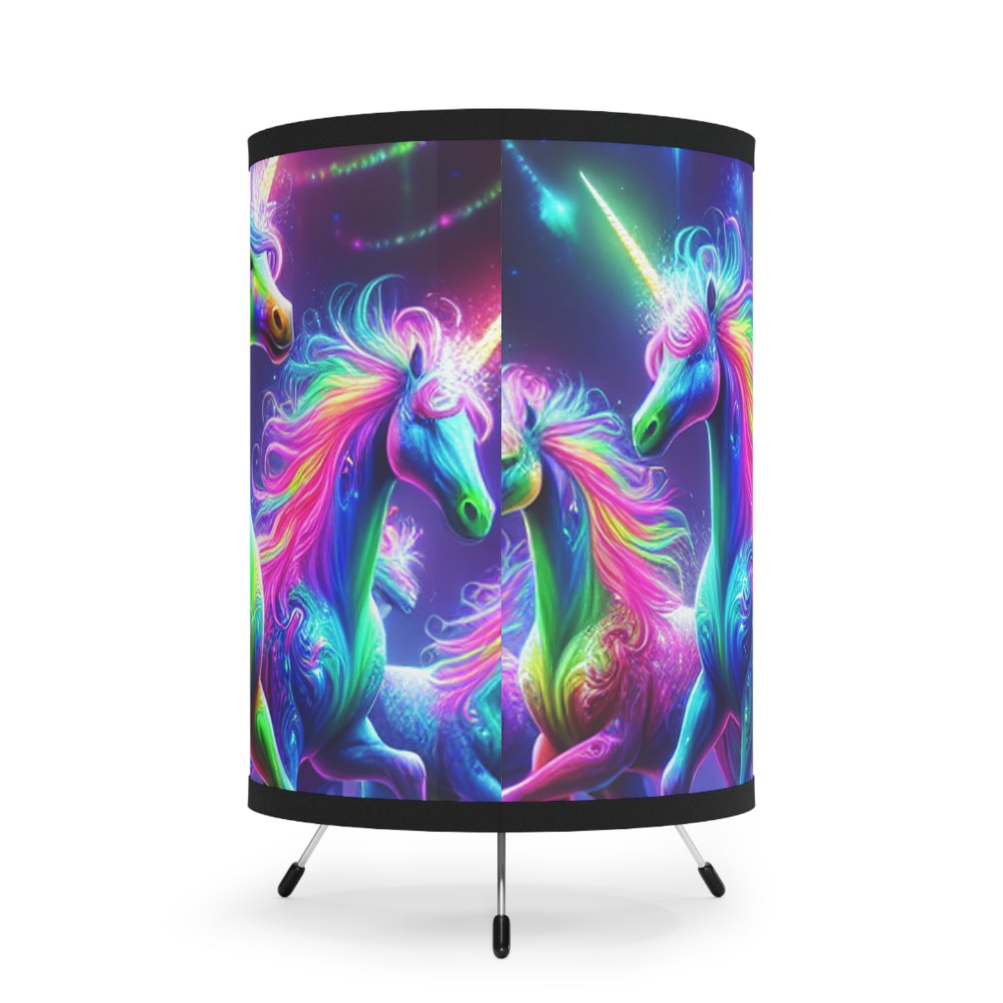 "Neon Reverie of the Unicorns" - NEON Unicorns Art Tripod Lamp