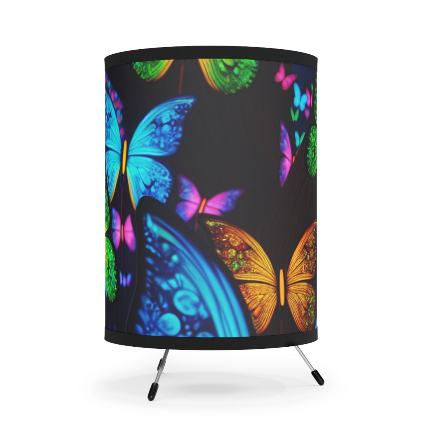 "Illuminating Flight" - NEON Butterflies Art Tripod Lamp