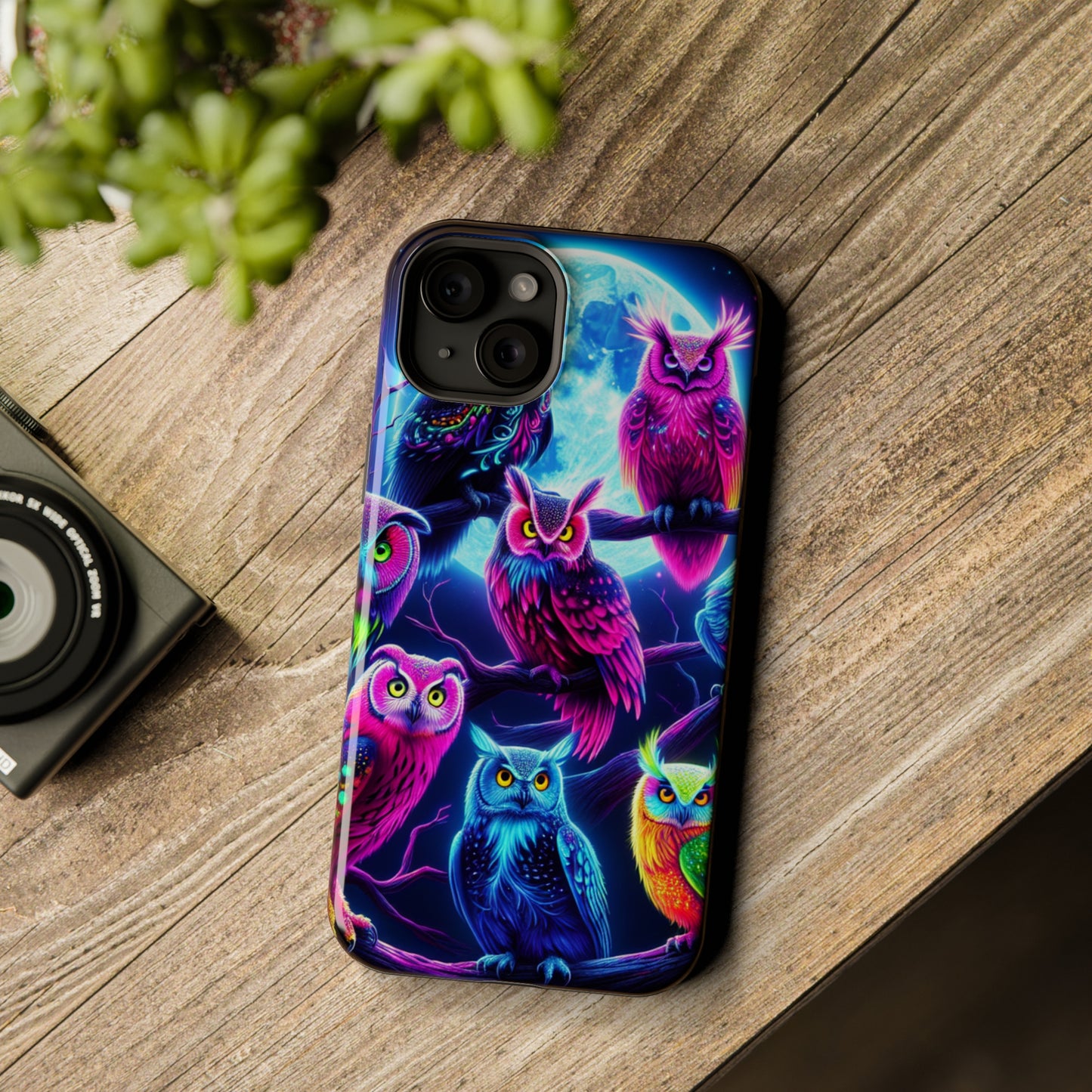 "Neon Splash of Owls" Neon Owls Premium Art Magsafe Magnet Tough IPhone 13 14 15 Pro Plus Max and Mini in Matte and Glossy Phone cases