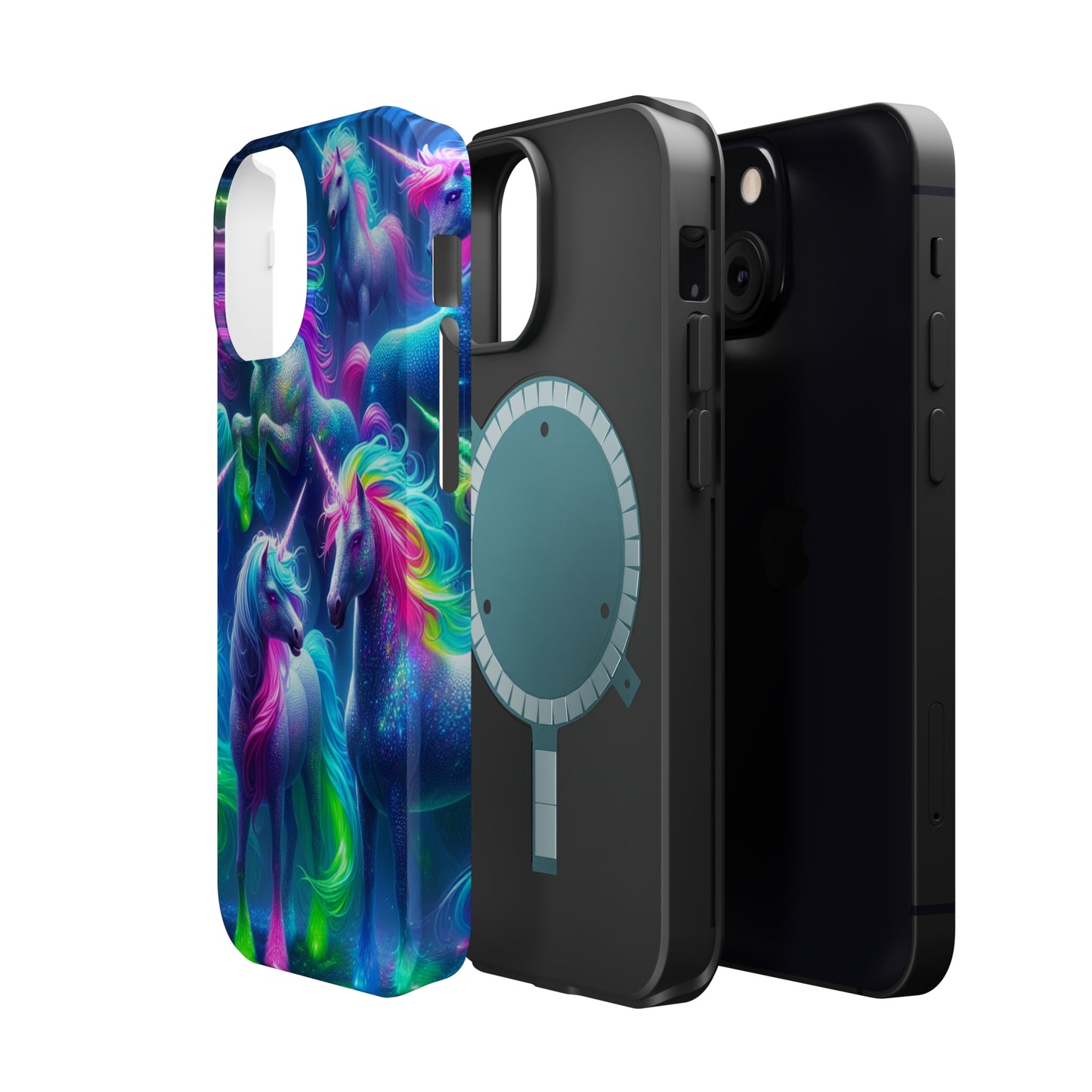 Vivid Dreamscape of Neon Unicorns Neon Unicorns Premium Art Magsafe Magnet Tough IPhone 13 14 15 Pro Plus Max and Mini in Matte and Glossy Phone cases