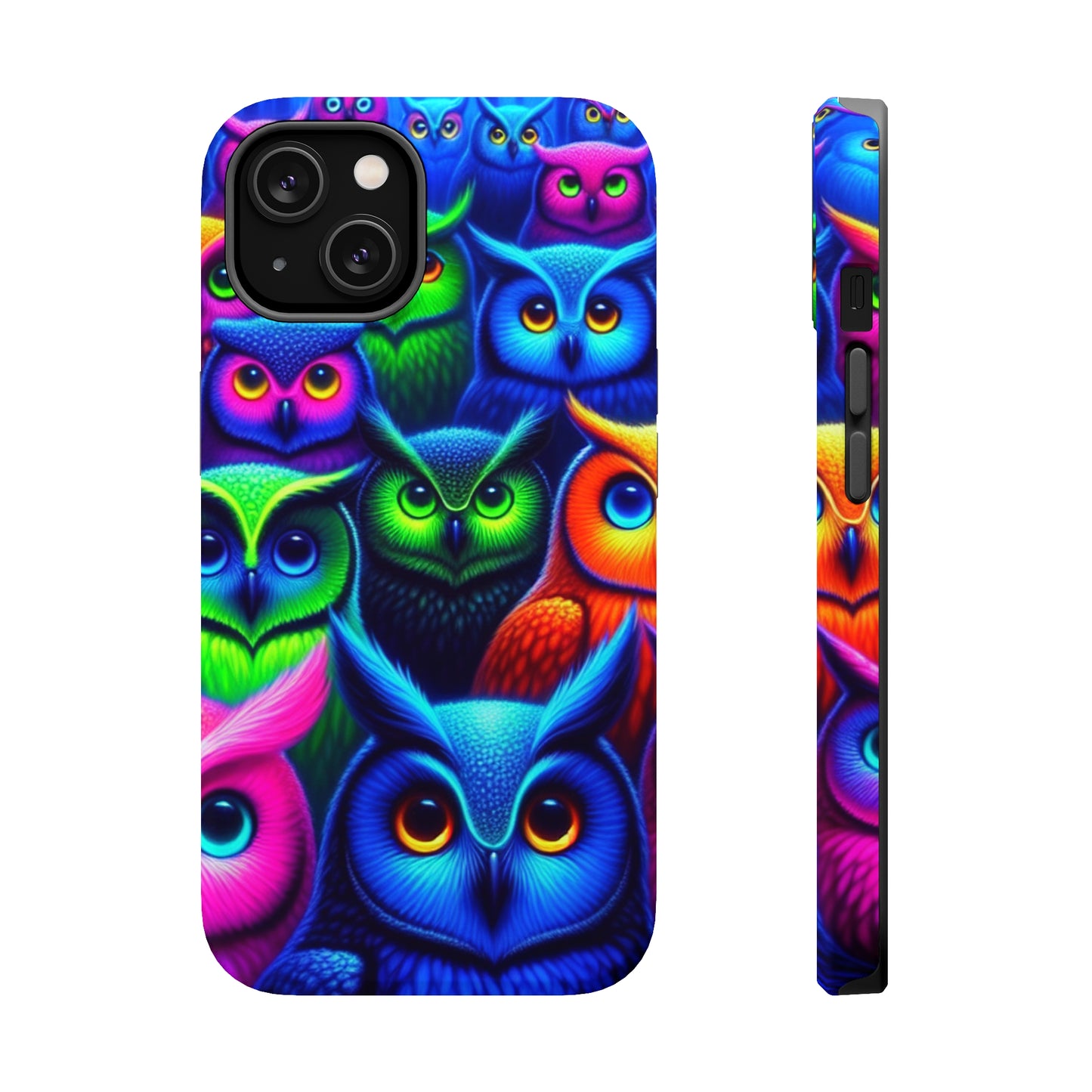 Neon Owlish Delight. Neon Owls Premium Art Magsafe Magnet Tough IPhone 13 14 15 Pro Plus Max and Mini in Matte and Glossy Phone cases