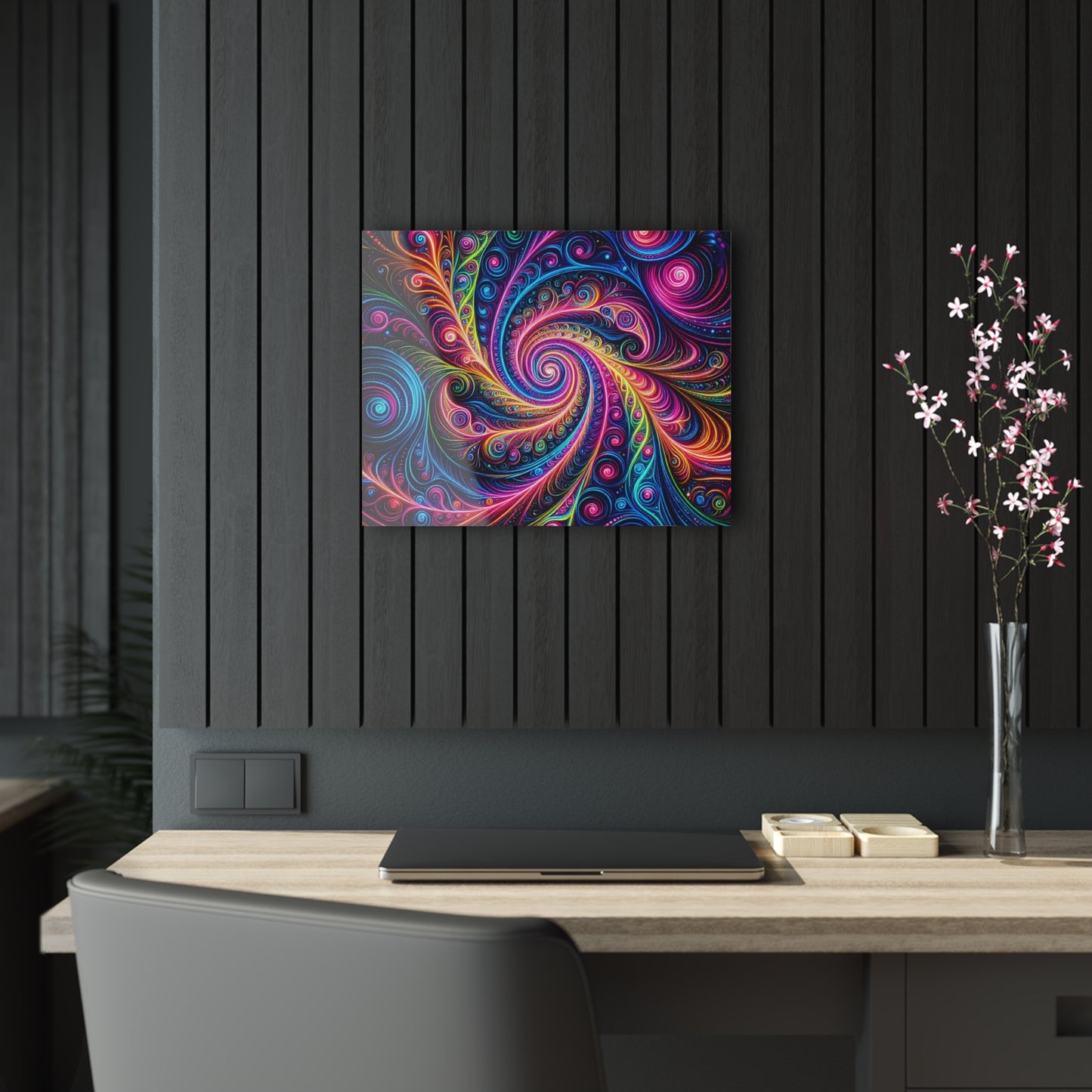 Electric Psychedelic Neon Vortex. Trippy infinity Pattern 1/4" Glossy Acrylic Art