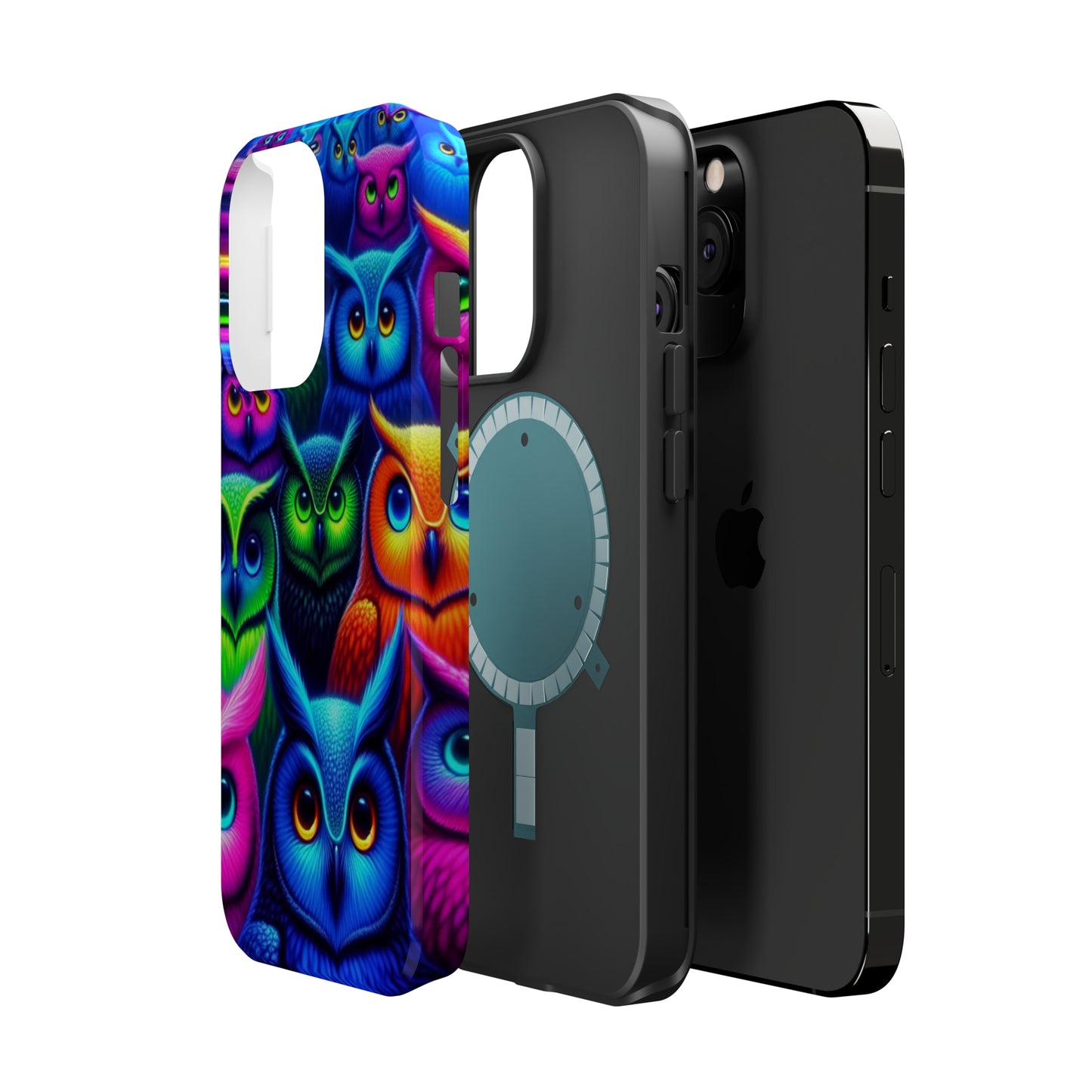 Neon Owlish Delight. Neon Owls Premium Art Magsafe Magnet Tough IPhone 13 14 15 Pro Plus Max and Mini in Matte and Glossy Phone cases