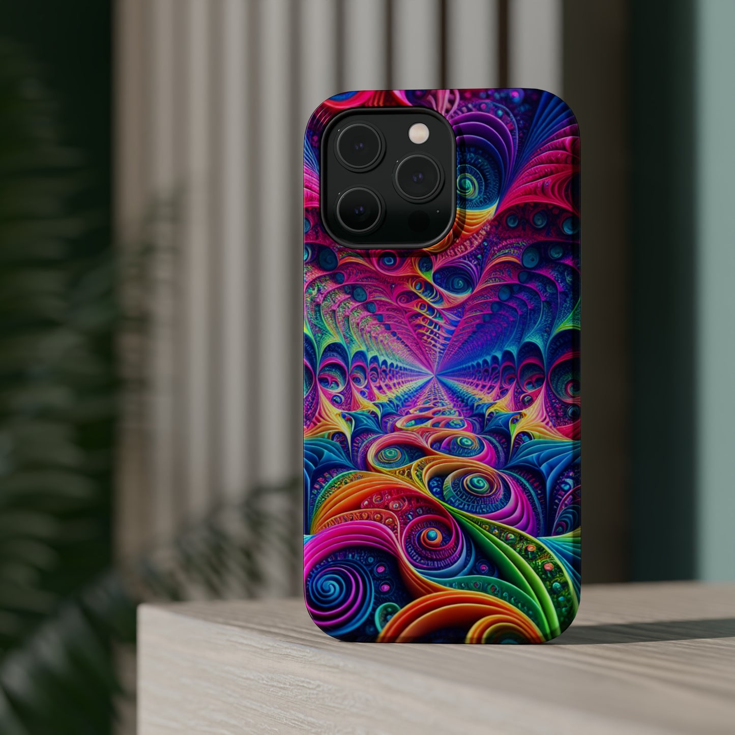 Cosmic Electric Rainbow Frenzy. Neon Trippy Infinity Patterns Premium Art Magsafe Magnet Tough IPhone 13 14 15 Pro Plus Max and Mini in Matte and Glossy Phone cases