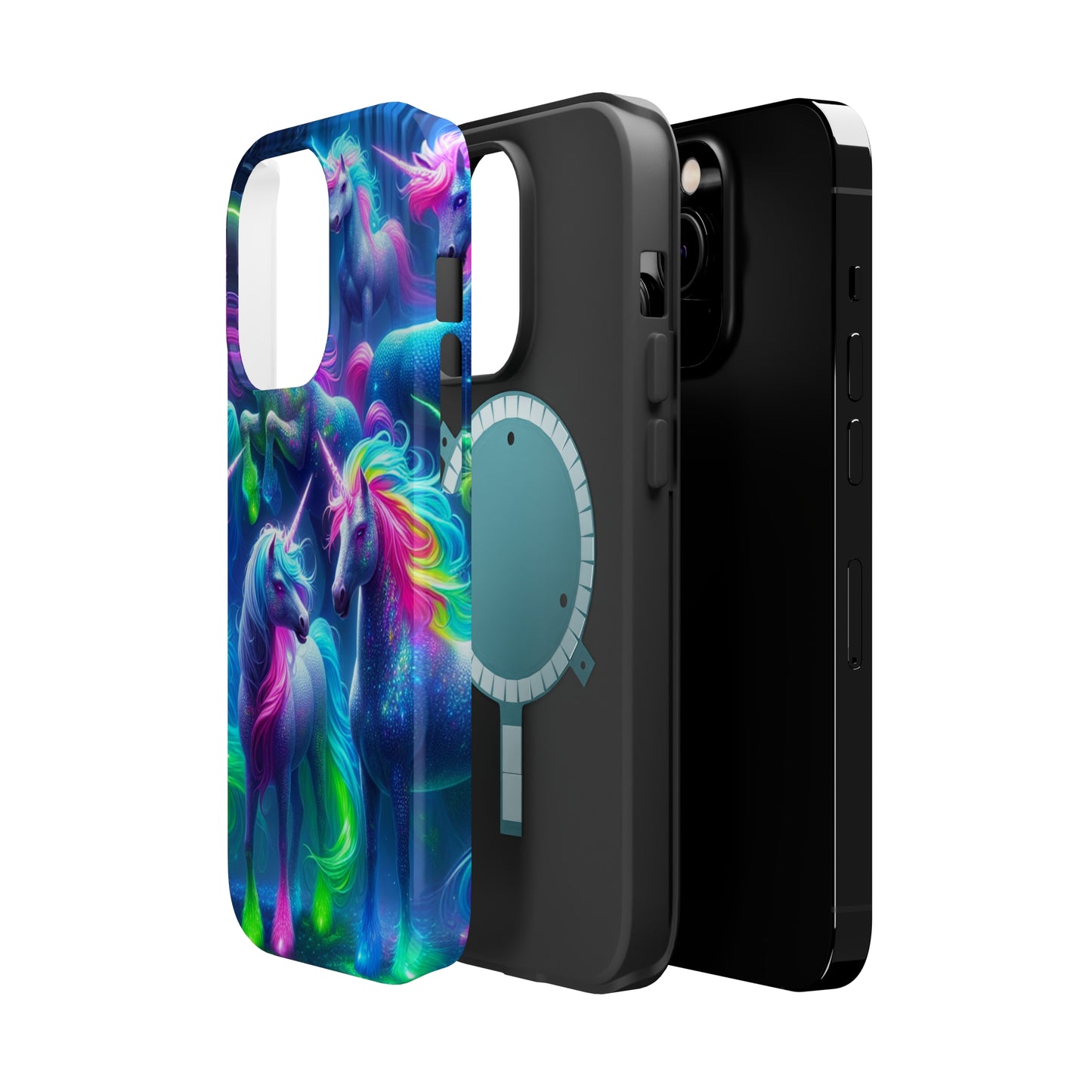 Vivid Dreamscape of Neon Unicorns Neon Unicorns Premium Art Magsafe Magnet Tough IPhone 13 14 15 Pro Plus Max and Mini in Matte and Glossy Phone cases