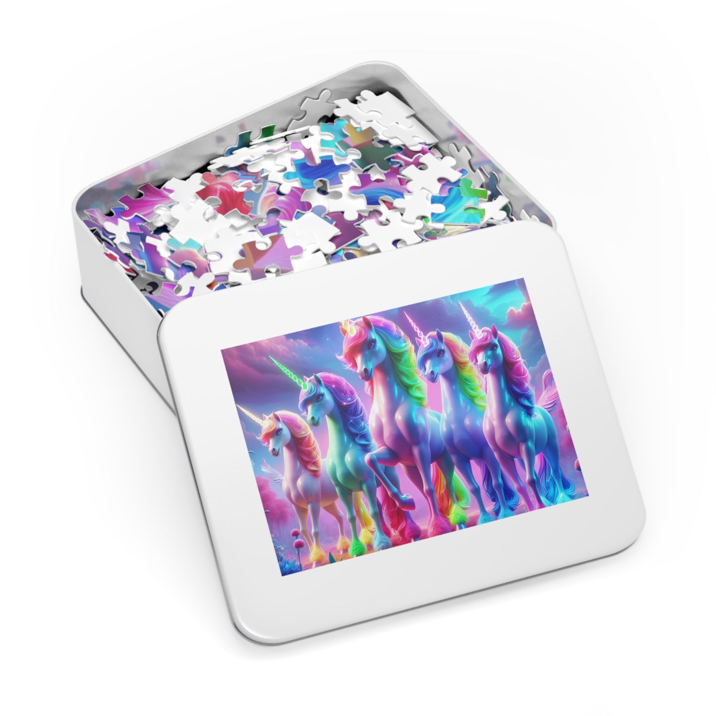 "Neon Herd" - Neon Unicorns Puzzle 30, 110, 252, and 1000 Pieces