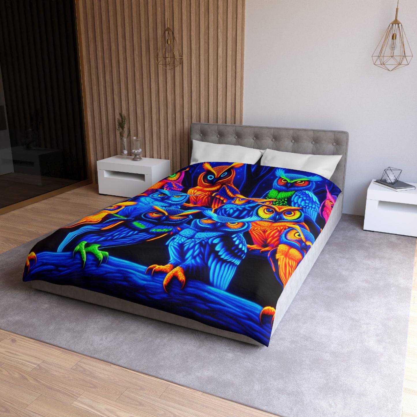 Salvador da Vinci - NEON Owls Microfiber Duvet Cover