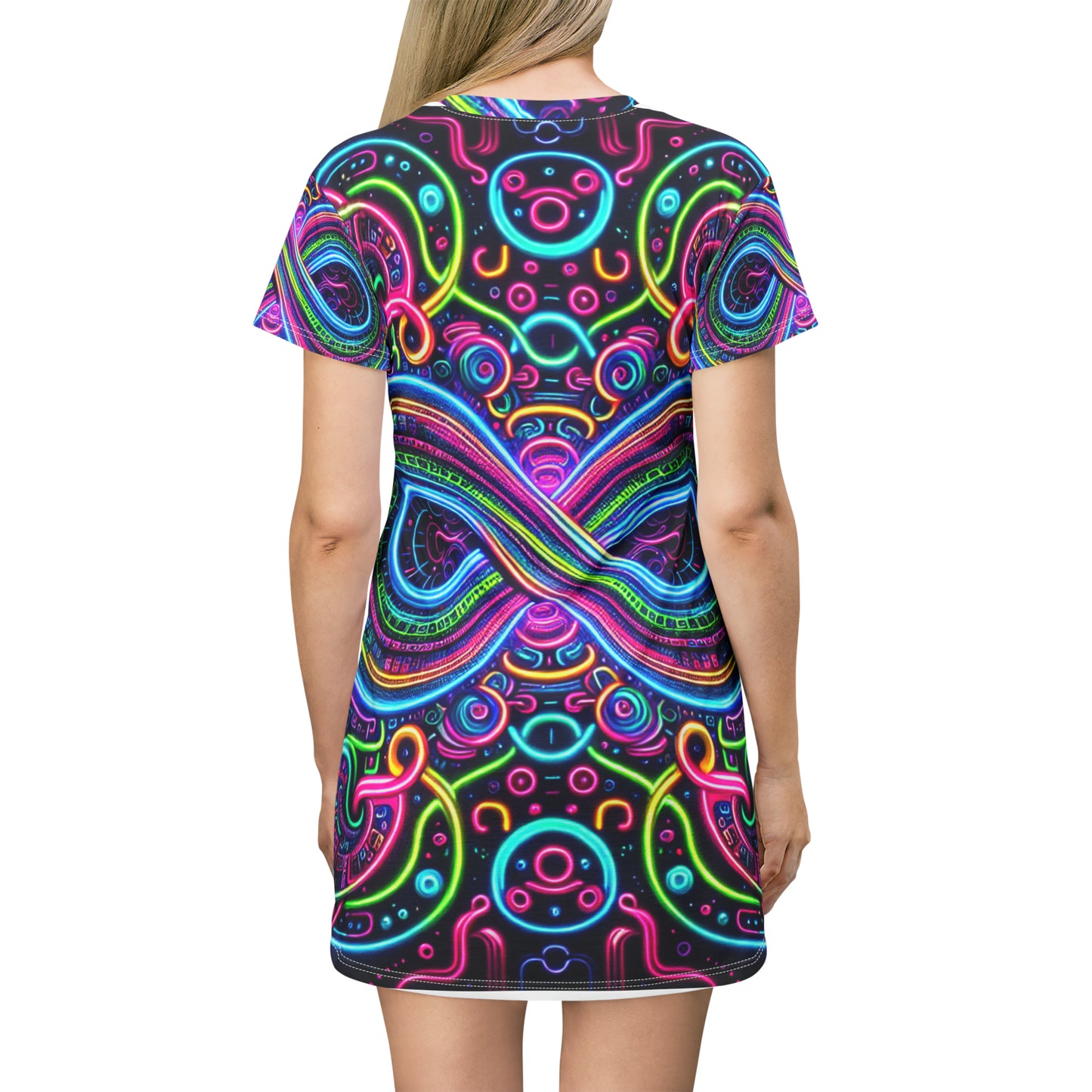 Vivid Neon Vortex Palette. Infinity Patterns Womans T Shirt Dress