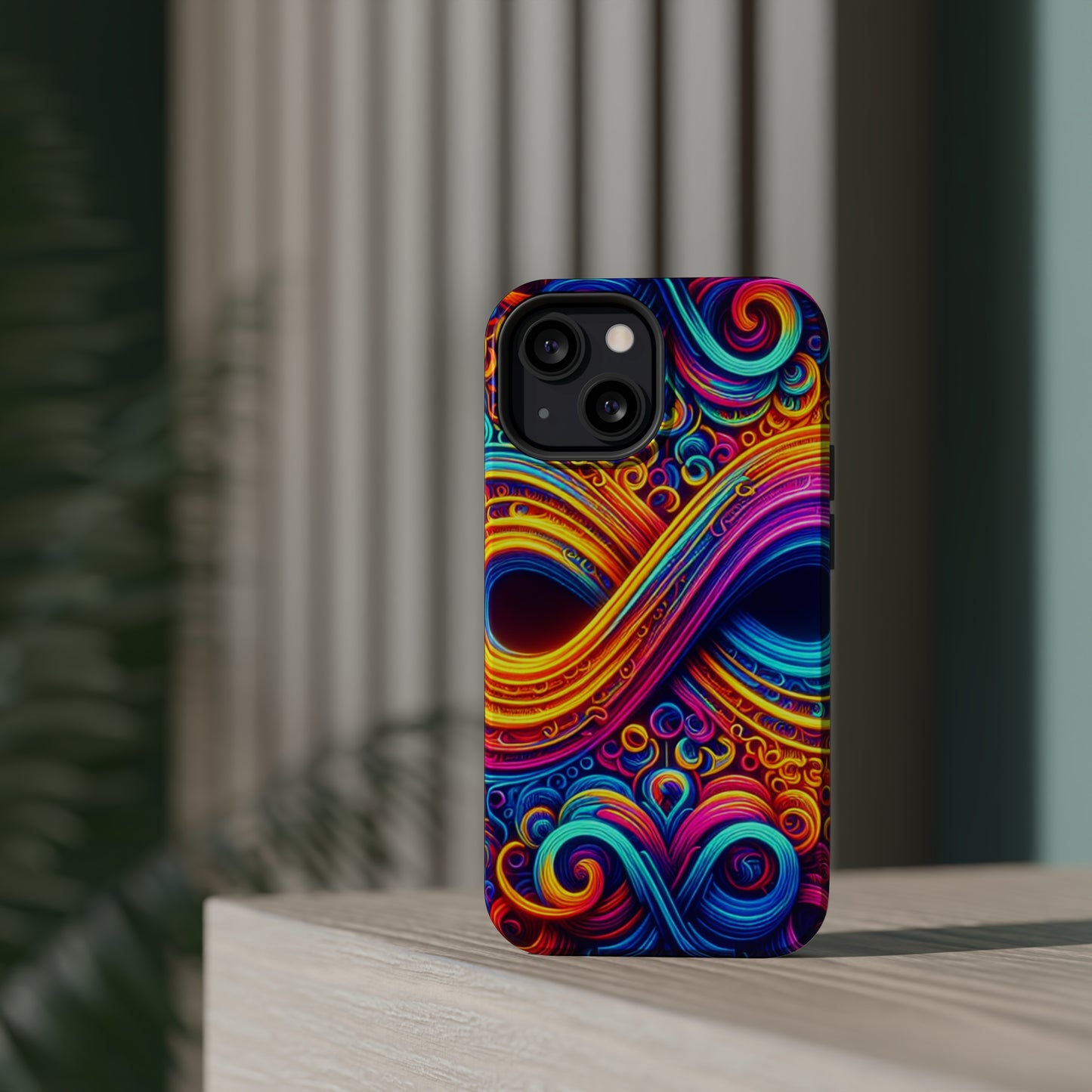 ElectroFractal Fluorescence. Neon Trippy Infinity Patterns Premium Art Magsafe Magnet Tough IPhone 13 14 15 Pro Plus Max and Mini in Matte and Glossy Phone cases
