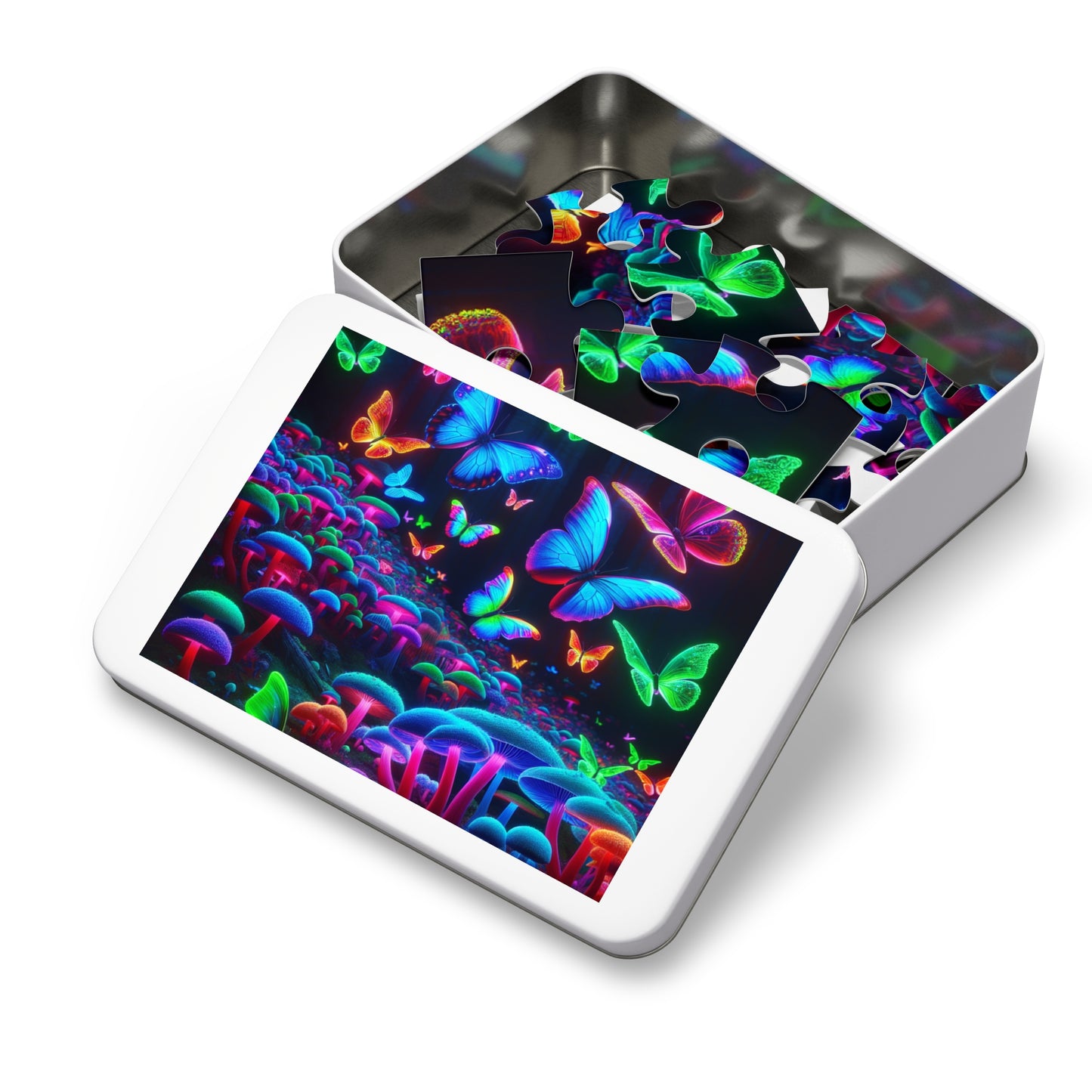 Neon Flutterflies. - Neon Butterflies and Mushrooms Puzzle 30, 110, 252, and 1000 Pieces