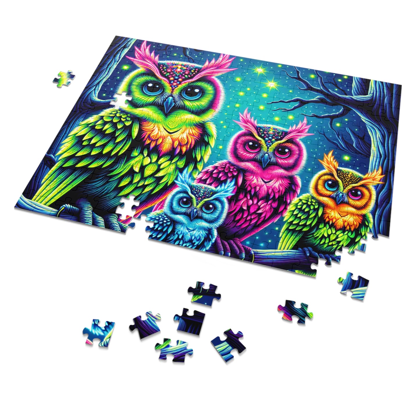 Vibrant Neon Owls - Neon Owls Puzzle 30, 110, 252, and 1000 Pieces