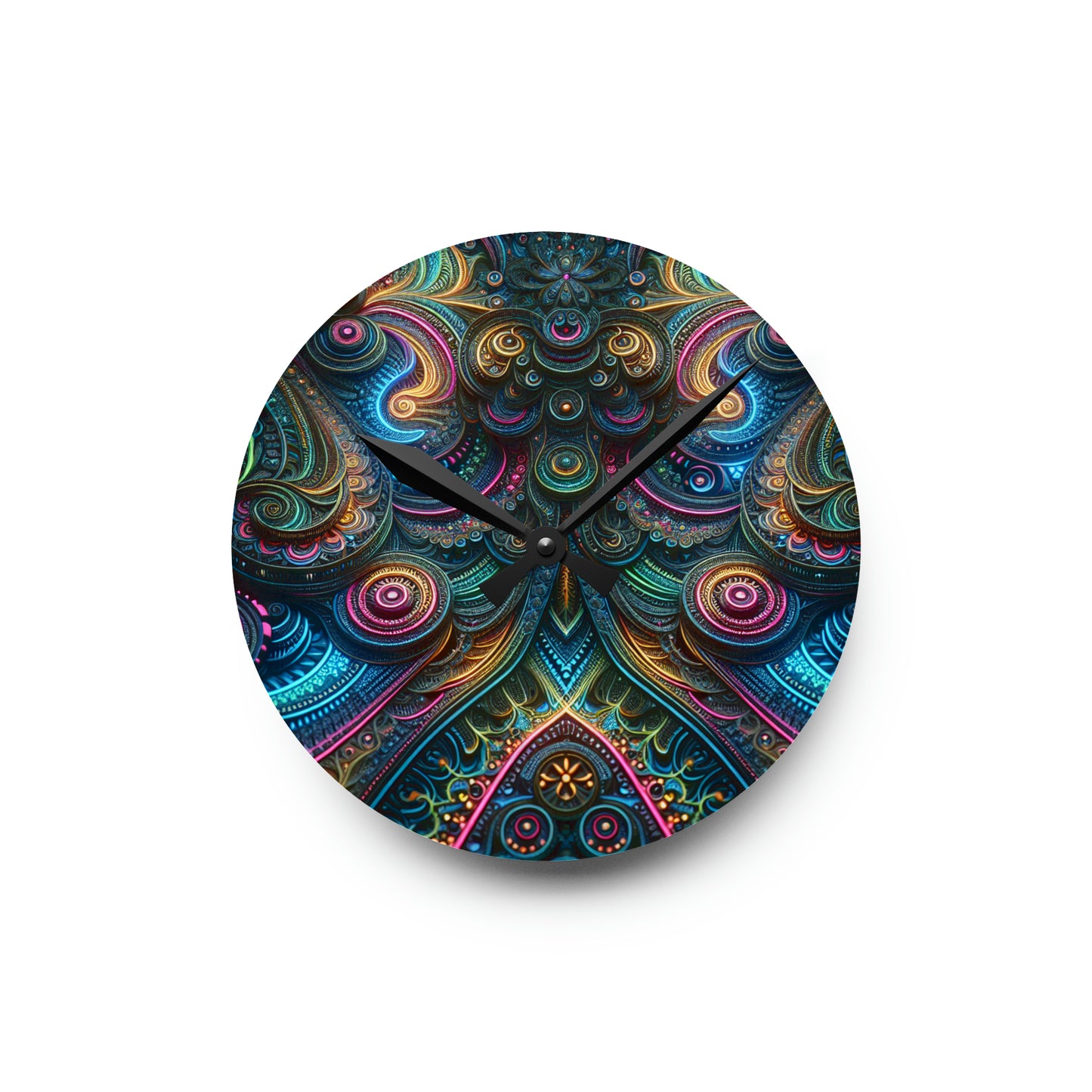 Neon Vortex Infinity Patterns Art Acrylic Clock