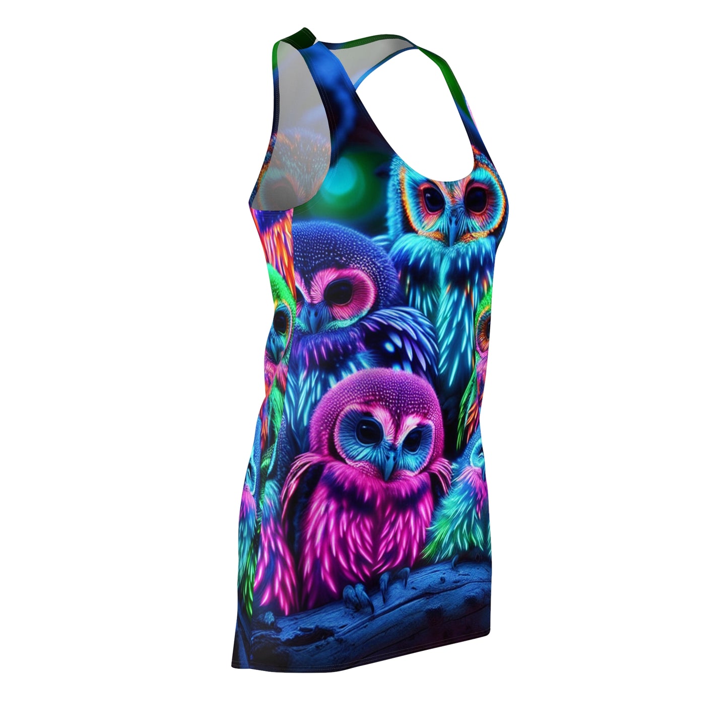 "Rainbow Nocturne" Neon Owls Racerback Dress
