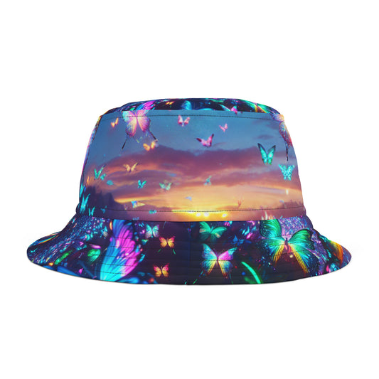 "Nebulous Neon Flutterflies" Neon Butterflies Bucket Hat