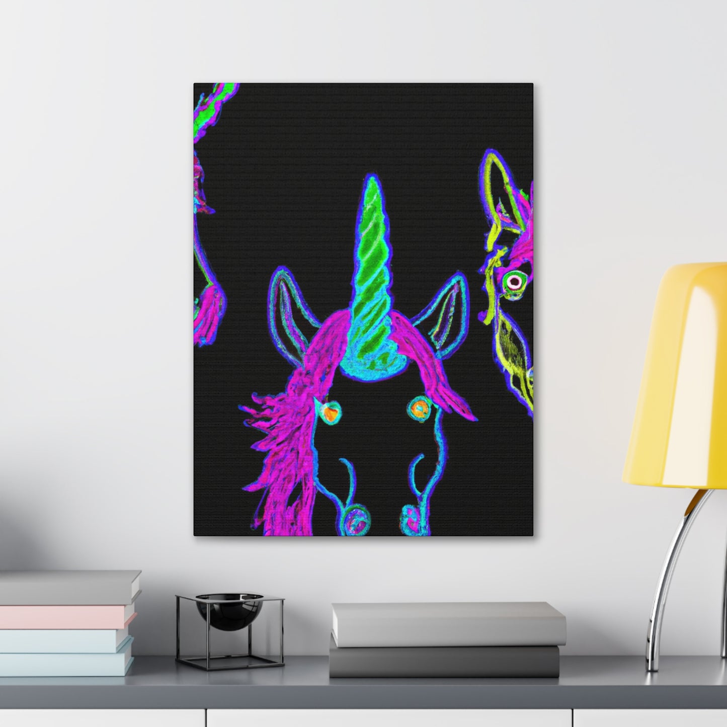 Vibrant Neon Magic. NEON Unicorns Art Canvas