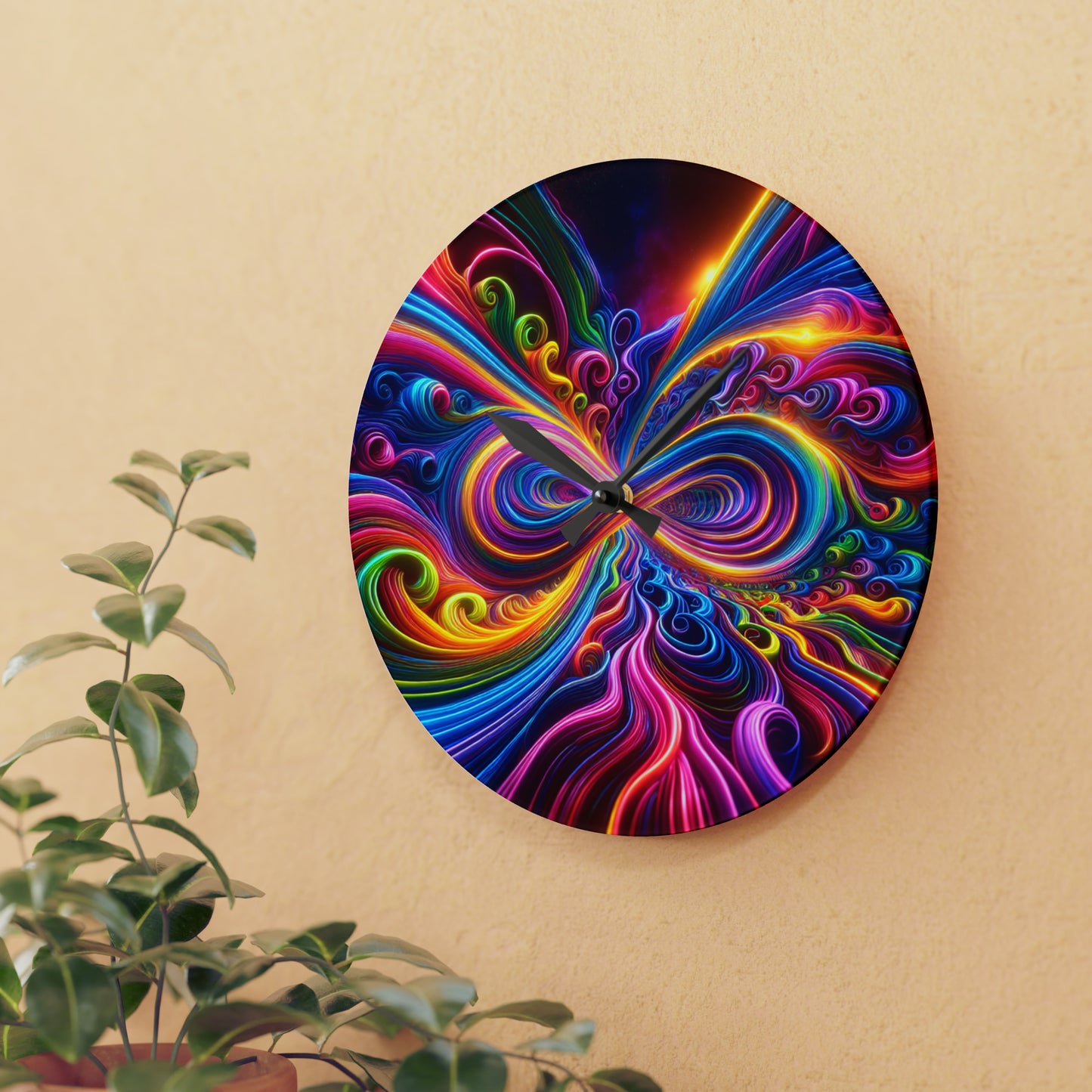 "Neon Infinity Mayhem" Infinity Patterns Art Acrylic Clock