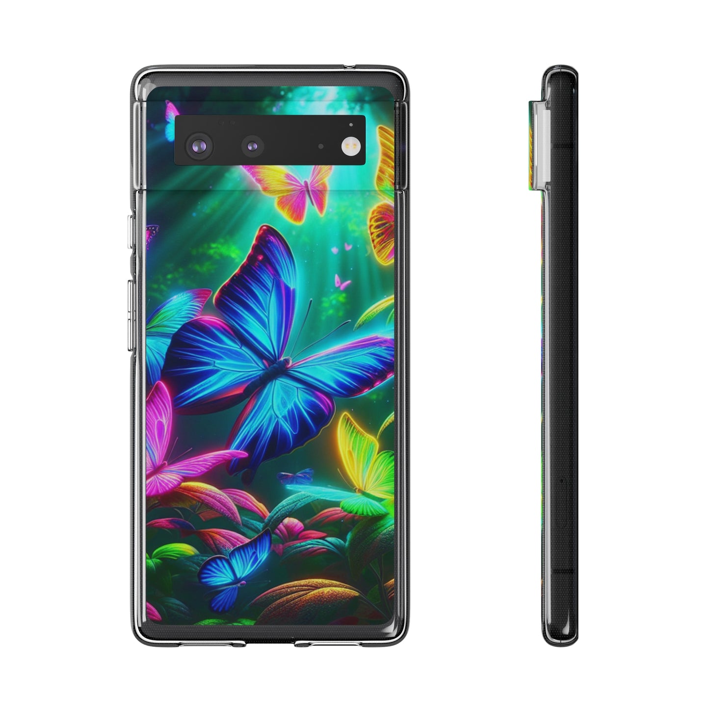 "Vivid Neon Flyaways" NEON Butterflies Art Polycarbonate Phone Case Samsung Galaxy s21 s22 Google Pixel 6 Iphone 11 12 13 14 Pro Max Mini Plus
