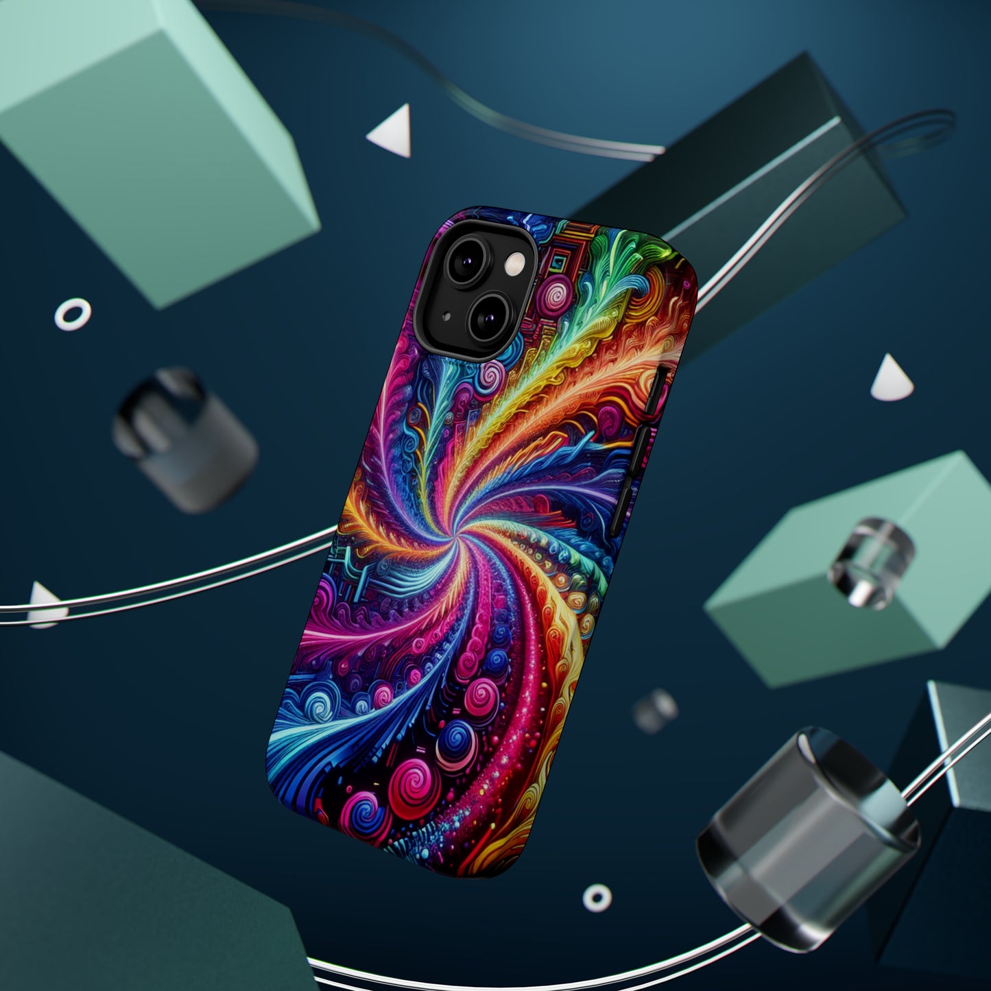 Infinite Neon Ravelry. Neon Trippy Infinity Patterns Premium Art Magsafe Magnet Tough IPhone 13 14 15 Pro Plus Max and Mini in Matte and Glossy Phone cases