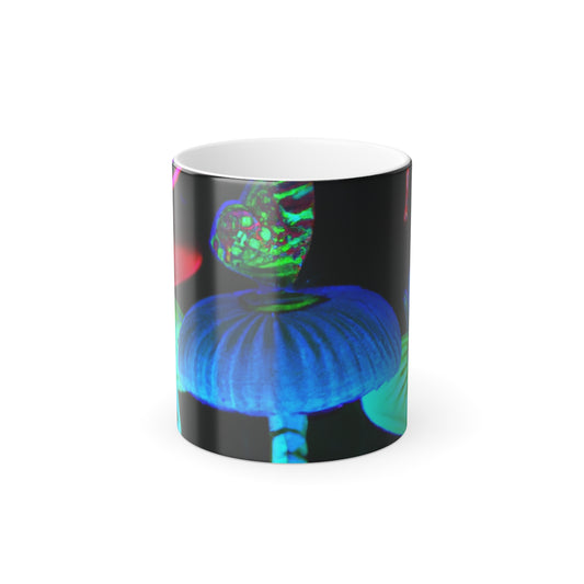 "Neon Rainbow Flutter'Escape". Mushrooms & Butterflies 11oz Color Morphing Mug