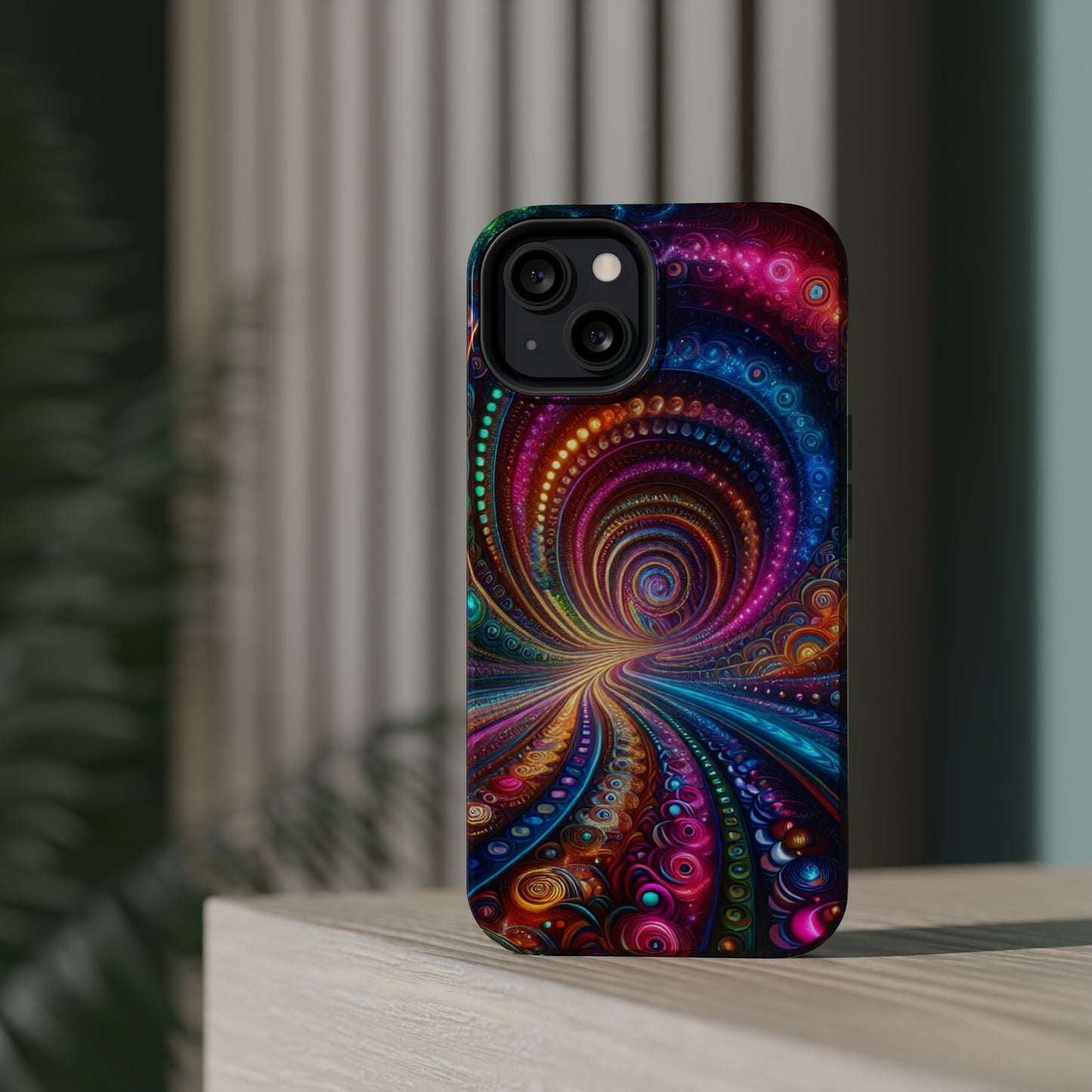 Neon Eternal Infinity Oasis. Neon Trippy Infinity Patterns Premium Art Magsafe Magnet Tough IPhone 13 14 15 Pro Plus Max and Mini in Matte and Glossy Phone cases