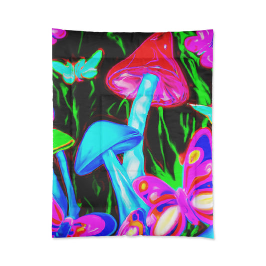 "Neon Butterflies and Mushrooms Mural" Butterflies & Mushrooms Comforter Blanket
