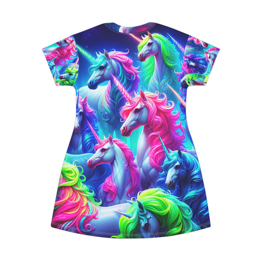 Neon Mirage Unicorns Neon Unicorns Womans T Shirt Dress