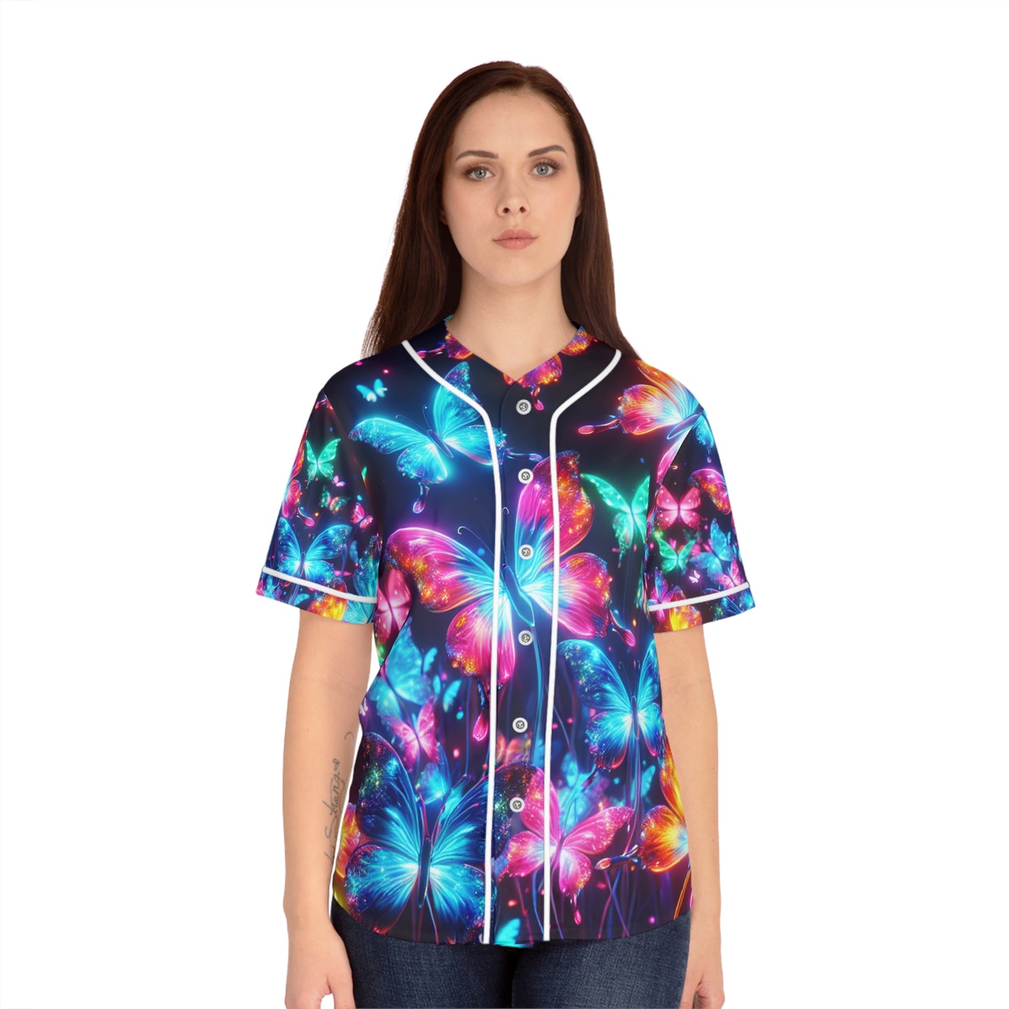 Neon Butterfly Swarm Splatter. Neon Butterflies Womans Jersey