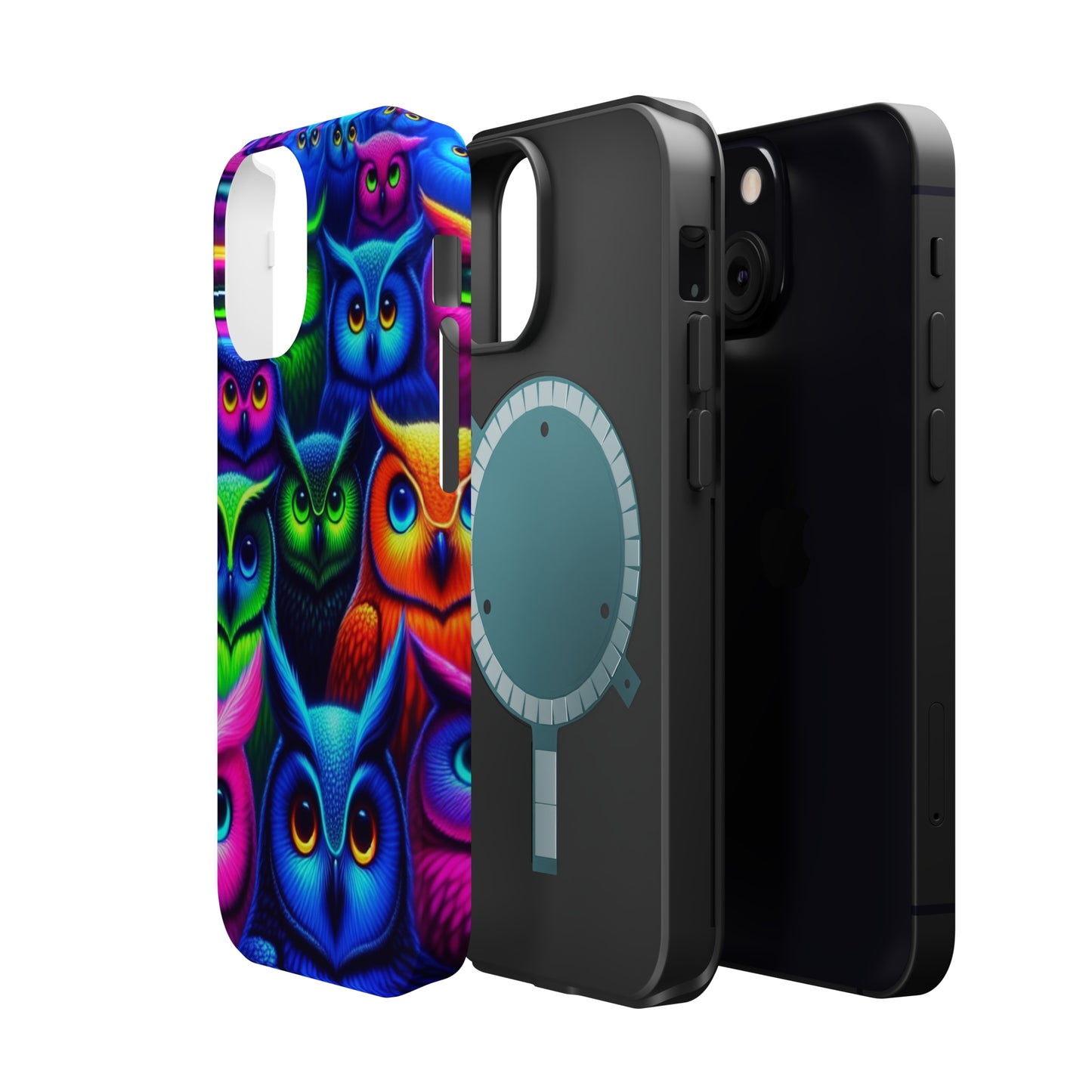 Neon Owlish Delight. Neon Owls Premium Art Magsafe Magnet Tough IPhone 13 14 15 Pro Plus Max and Mini in Matte and Glossy Phone cases